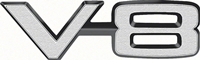 Fender Emblem - "V-8" - LH or RH - 66-70 Mopar (Sold as Each)
