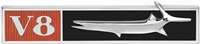Fender Emblem with Fish - "V8" - LH - 68 Barracuda
